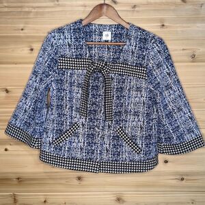 CAbi Jacket Womens Medium‎ Blue #5294 Reina Houndstooth Club Jacket Cropped Prep